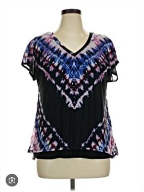 Women's Black Tie-Dye V-Neck Top